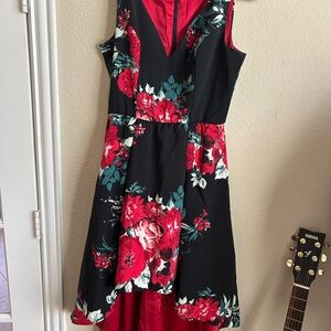 Floral Black and Red Sleeveless Dress